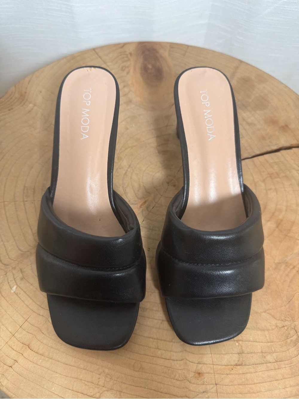 Top Moda Black Padded Double Strap Block Heel Mule Sandals | Size 6.5 - Picture 8 of 12